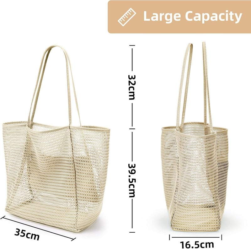 KALIDI BeachNylon Mesh Tote Bag, Casual Tote Bag Hobo Women Foldable MAX 23L Shoulder Bag For Beach Picnic Vacation - Image 5